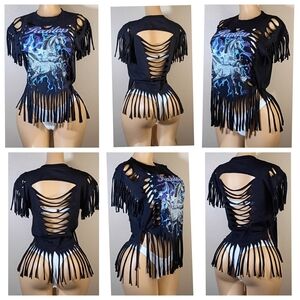 Edgy Black Custom Fringe Graphic Tee